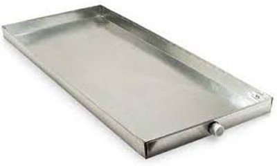 Durable steel drain pan, 28 in wide x 60 in long x 24 gauge thick. Perfect for HVAC systems, effectively manages condensate, and prevents water damage. Ideal for both residential and commercial use.