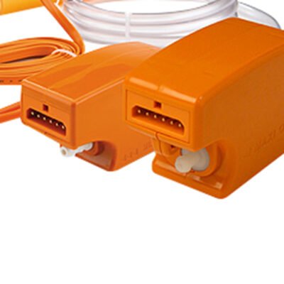 Condensate Pump, Univolt Mini-Split, Large, Heat, 50 ft Head, 16 W, 100 to 250 VAC, 4.2 in WD, 2 in HT, 1.5 in DP, Maxi Orange