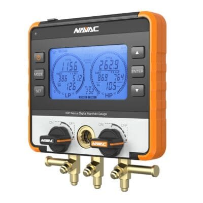 NAVAC NX1V, digital manifold gauge, HVAC gauge Bluetooth, impact-resistant gauge, A2L compatible gauge