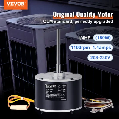 VEVOR Condenser Fan Motor 1/4 HP 220V 1100RPM Single Phase Condenser Cooling Motor Reversible Rotating Explosion-proof Capacitor